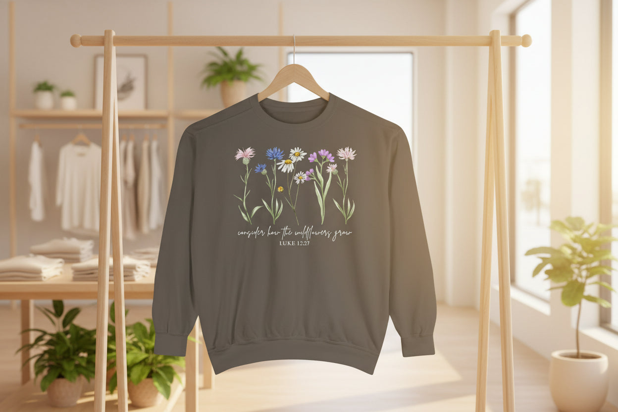 Floral Wildflower Sweatshirt — "comfort lies in allowing yourself to grow"