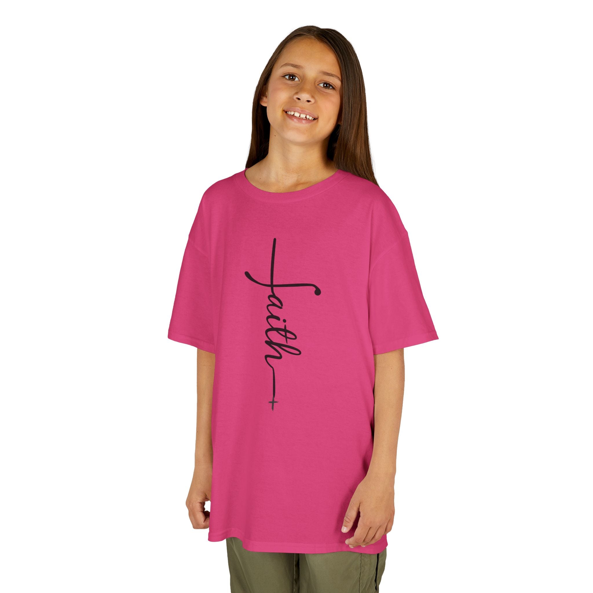 Kids Tee — Vertical "faith" Cross Script Graphic