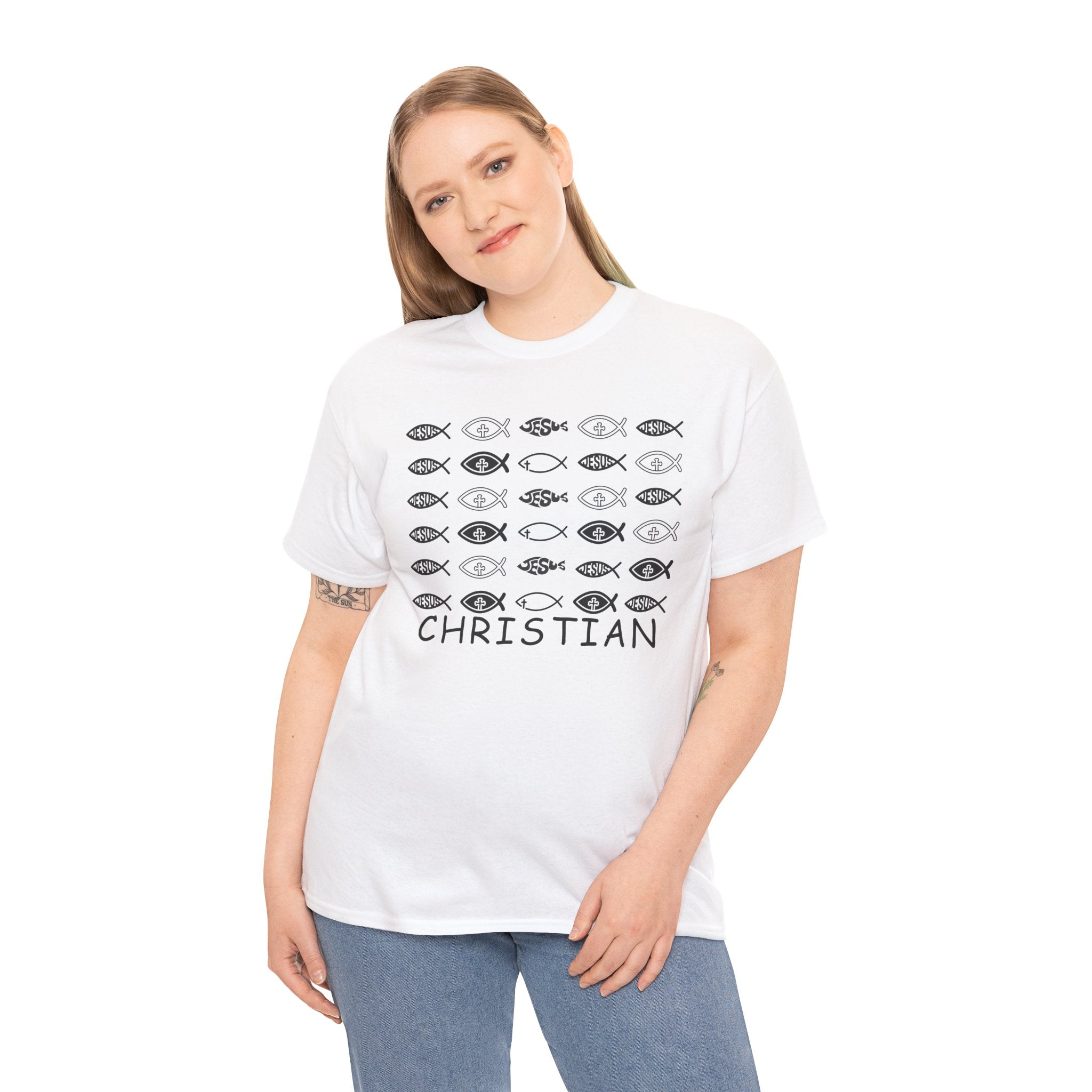 Christian Fish Pattern T‑Shirt — Ichthys Faith Tee - JESUS FISH