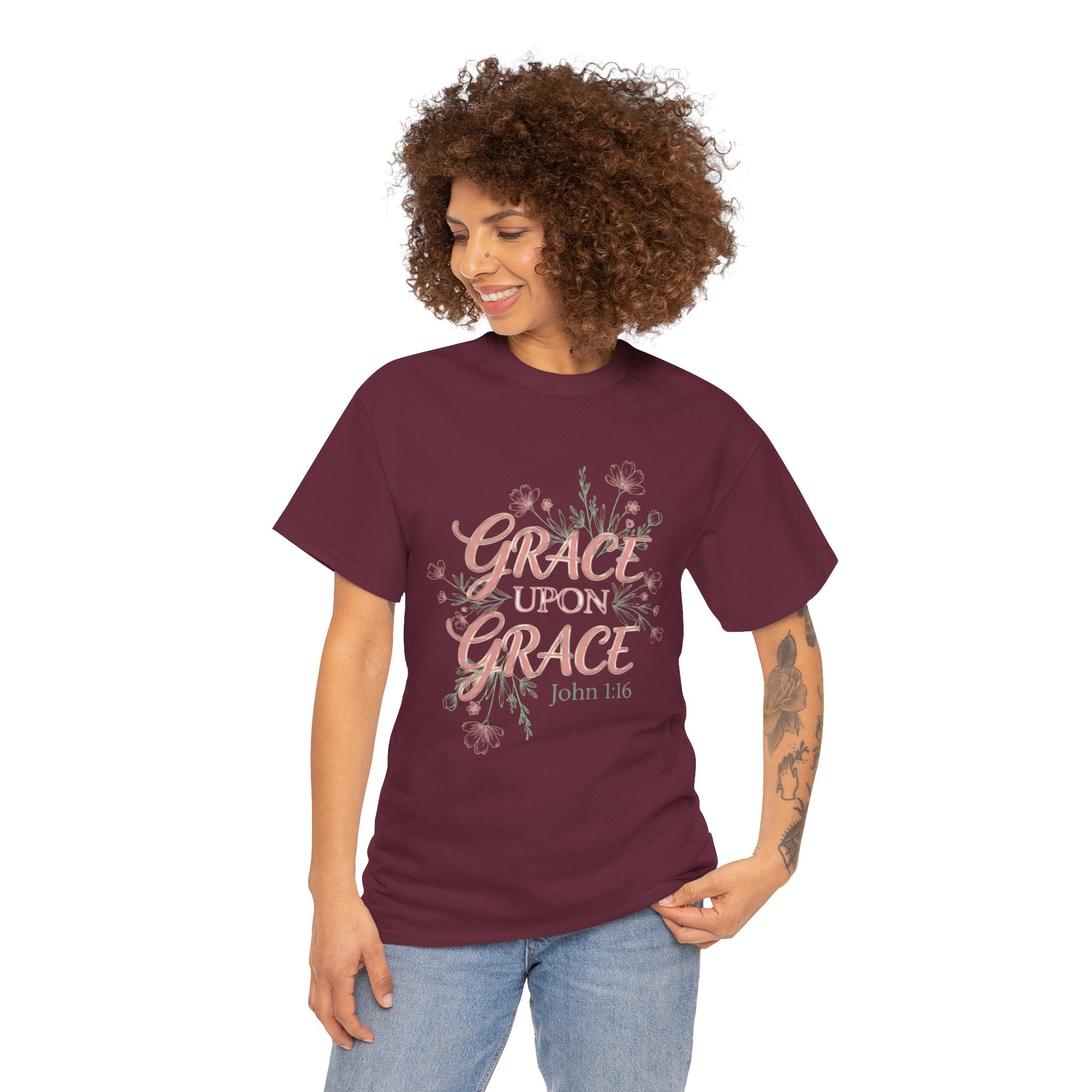 Grace Upon Grace Tee — John 1:16 Floral Christian T-Shirt