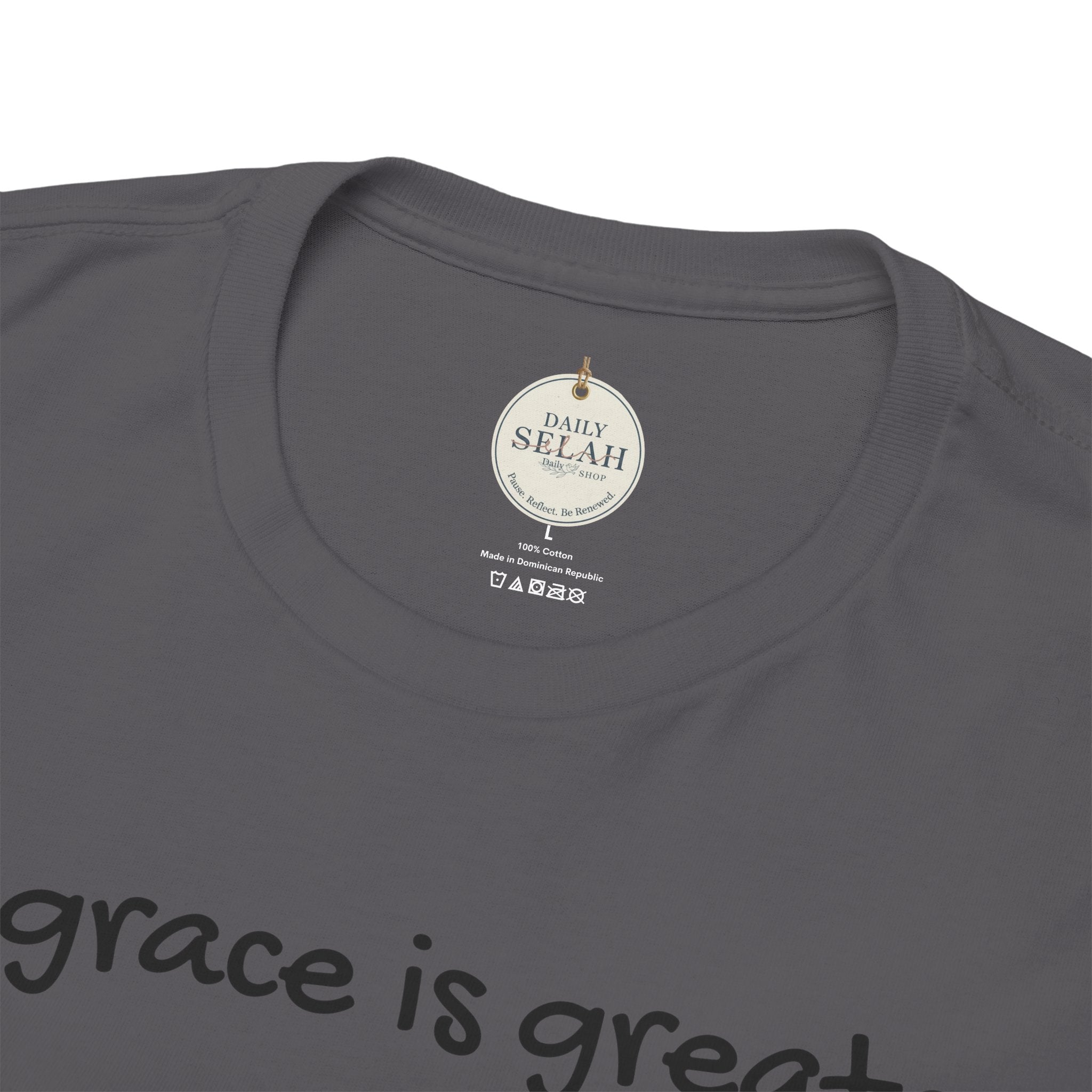 Christian T‑Shirt — "His grace is greater than your past." (Romans 5:20)