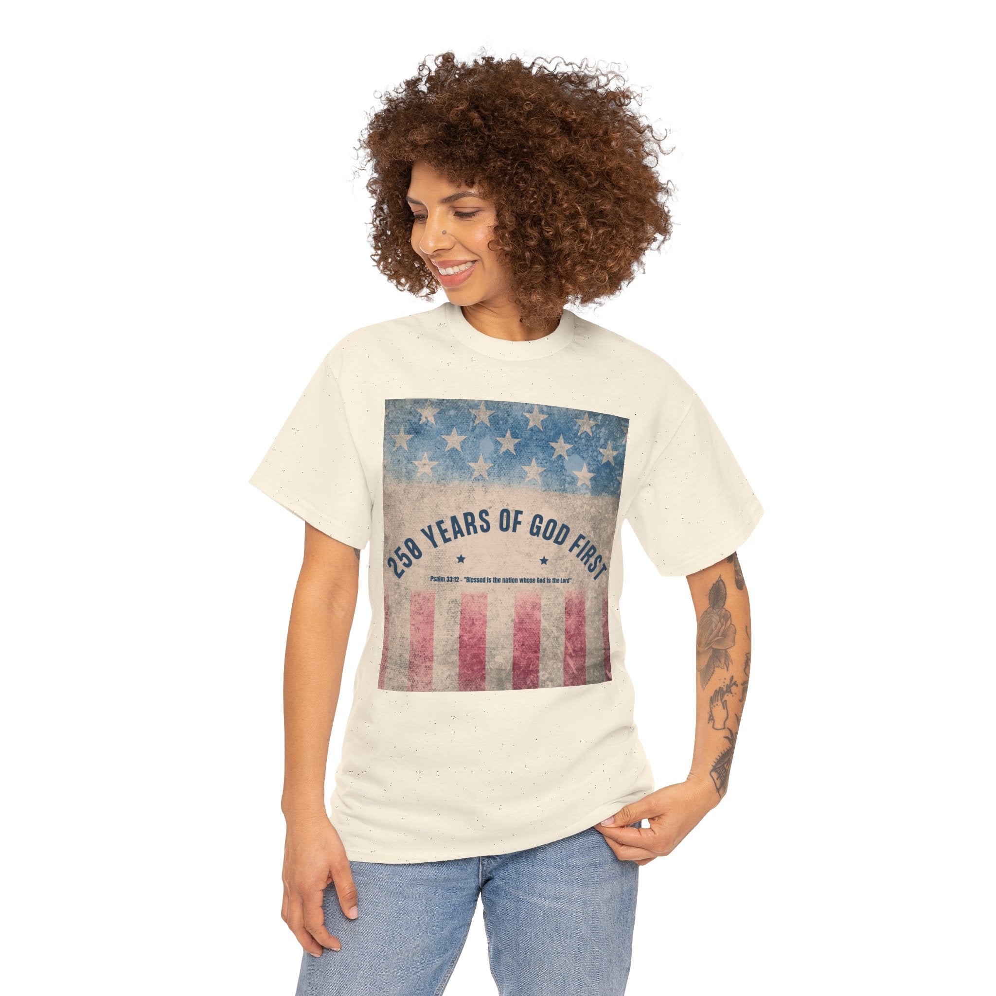 God First 250 Years Vintage American Flag  and Patriotic T-Shirt