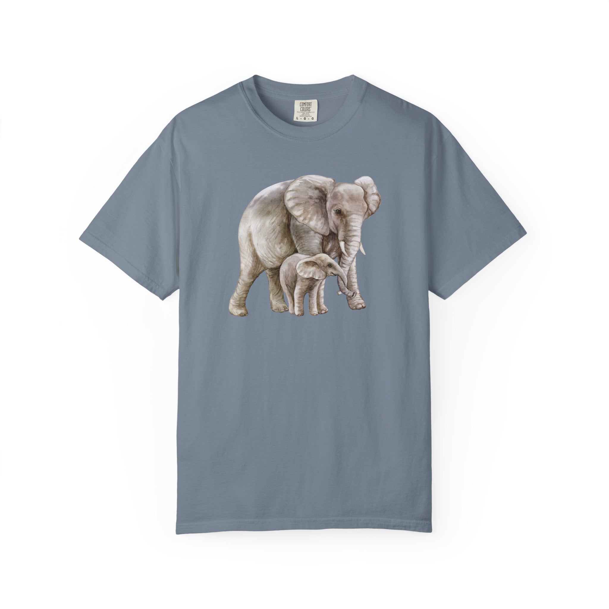 Elephant Mom & Baby T-Shirt — Realistic Wildlife Graphic Tee Comfort Colors
