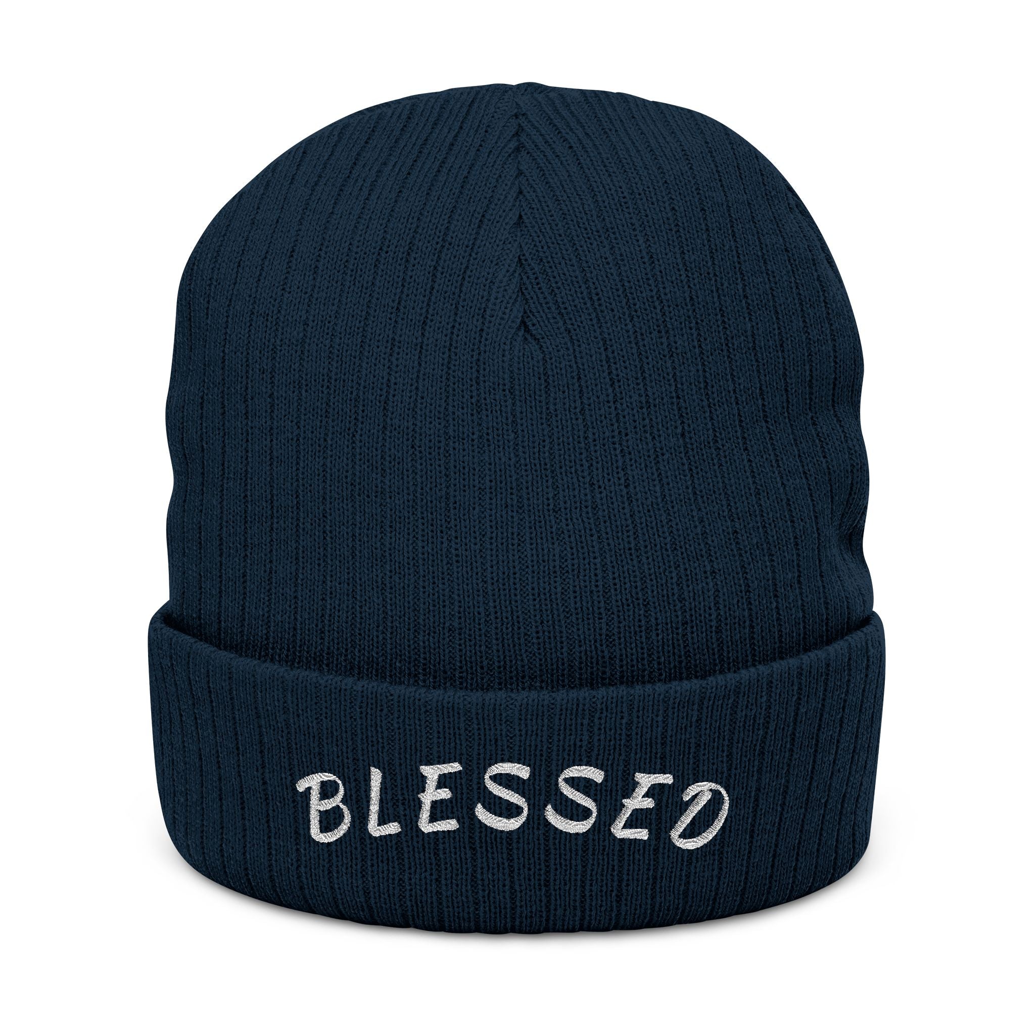 Blessed Embroidered Beanie — Ribbed Knit Winter Hat