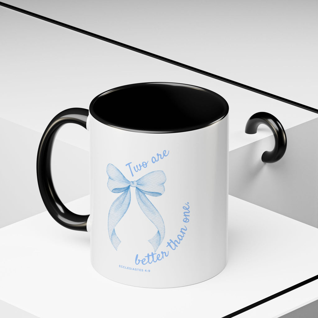 Accent Coffee Mug - "Two are better than one" Blue Ribbon Ceramic Mug Christian Wedding