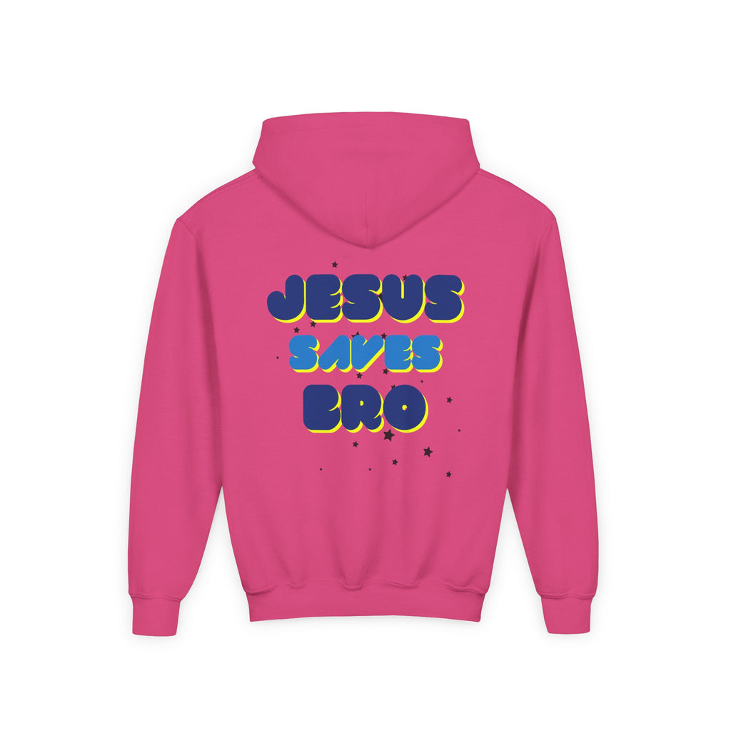 Youth Hoodie — "Jesus Saves Bro" Christian Graphic Pullover