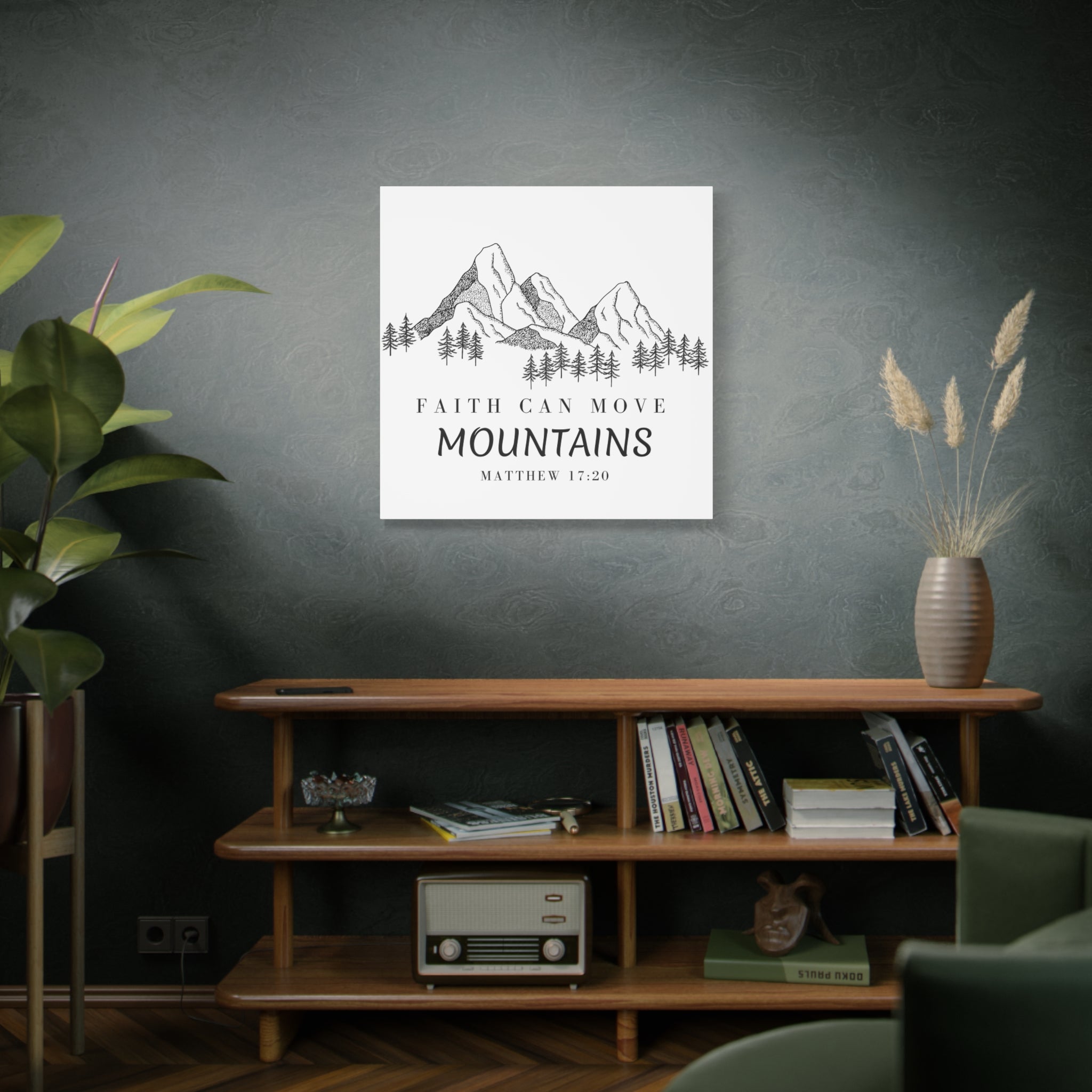 Faith Can Move Mountains Canvas Wall Art — Matthew 17:20 Inspirational Mountain Print