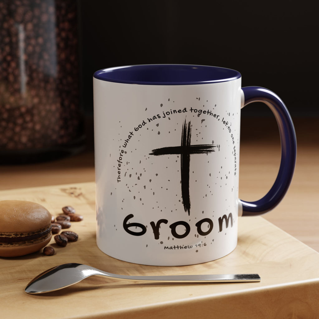 Groom Faith Coffee Mug – Cross & Matthew 19:6 Wedding Gift