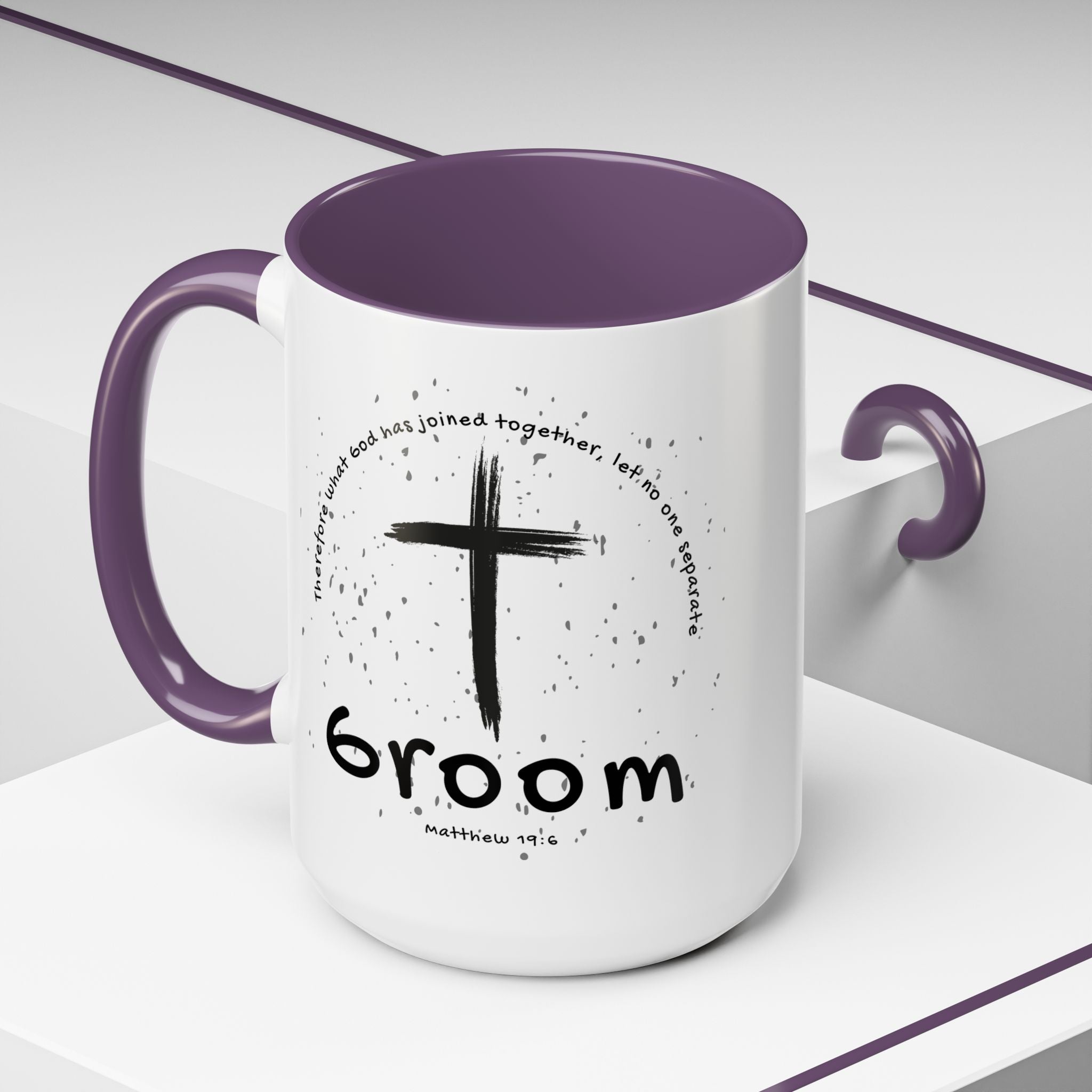 Groom Faith Coffee Mug – Cross & Matthew 19:6 Wedding Gift