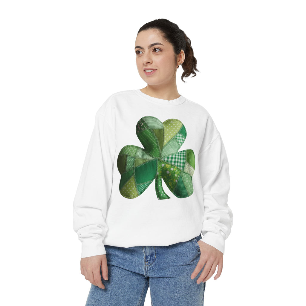 Shamrock Patchwork Sweatshirt — St. Patrick’s Day Green Clover Crewneck