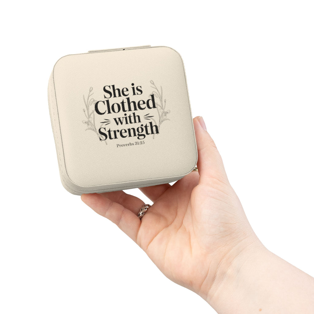 Jewelry Travel Case — 'She Is Clothed with Strength' Compact Portable Organizer