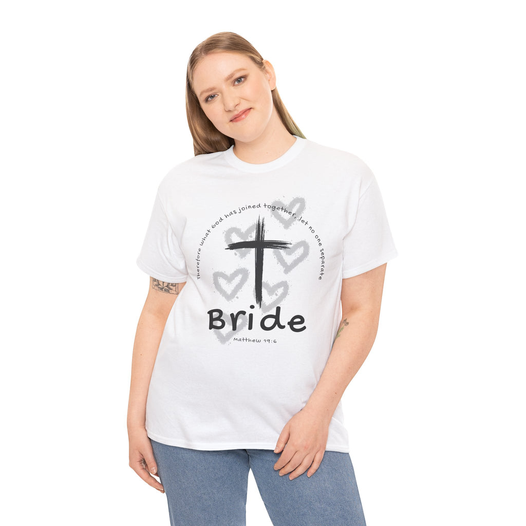 Bride T-Shirt — Christian Cross & Hearts Bridal Faith Tee - Christian - Matthew 19:6