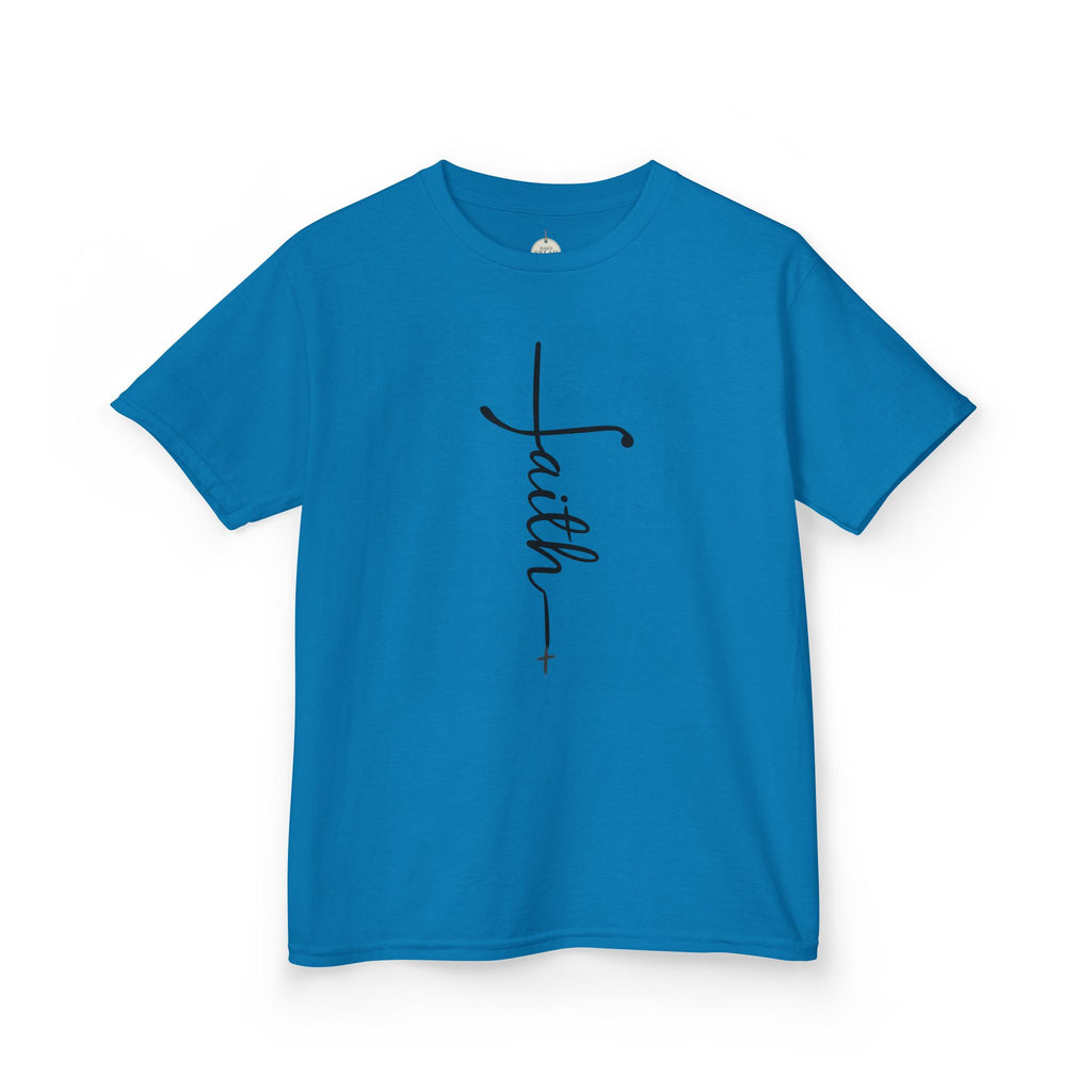 Kids Tee — Vertical "faith" Cross Script Graphic