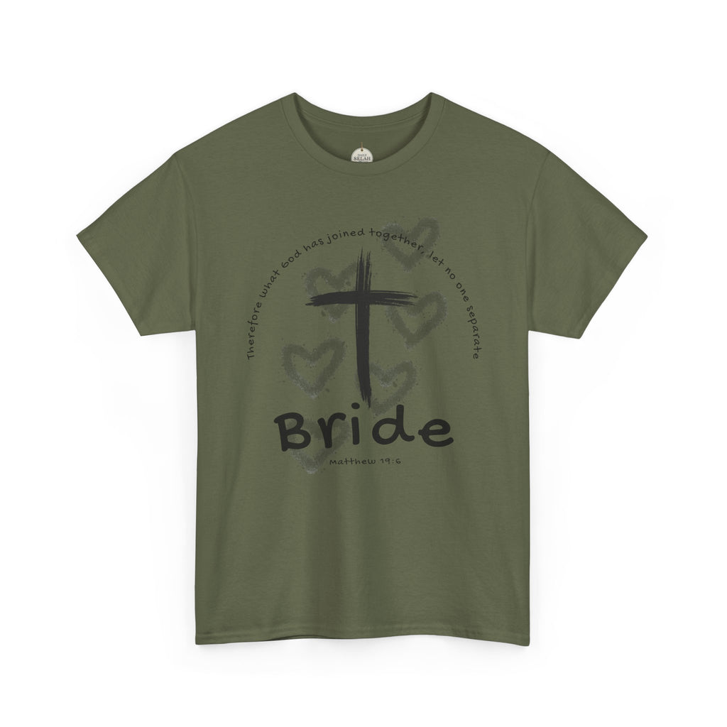 Bride T-Shirt — Christian Cross & Hearts Bridal Faith Tee - Christian - Matthew 19:6