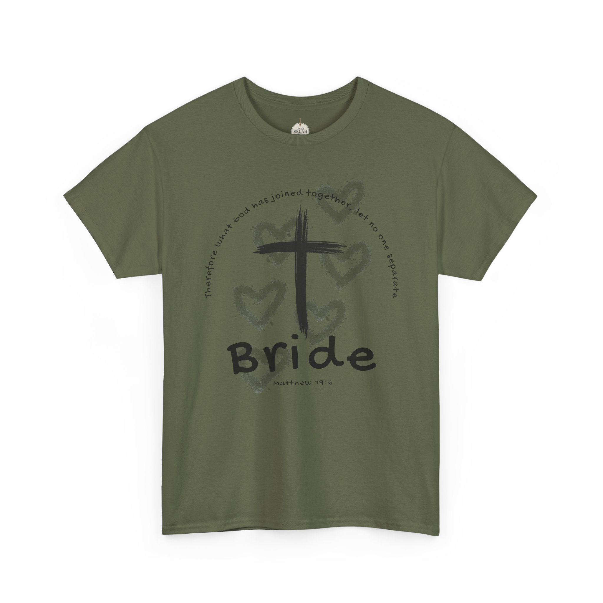 Bride T-Shirt — Christian Cross & Hearts Bridal Faith Tee - Christian - Matthew 19:6