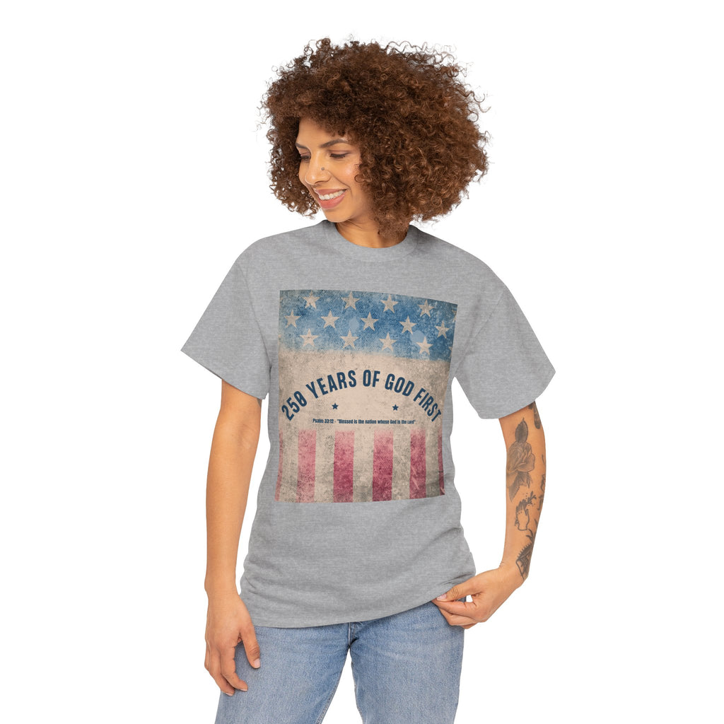 God First 250 Years Vintage American Flag  and Patriotic T-Shirt