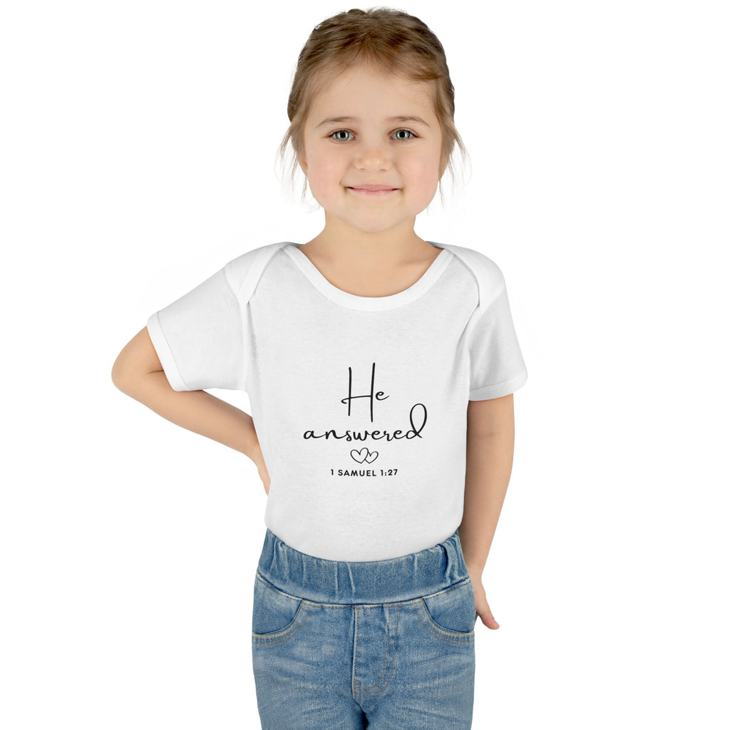 He Answered Infant Bodysuit | 1 Samuel 1:27 Scripture Baby Onesie