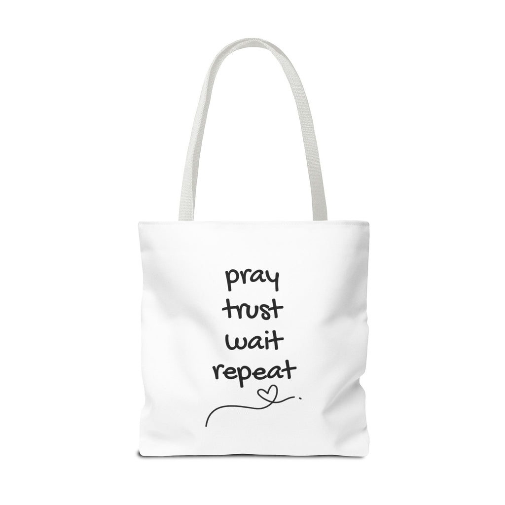 Pray Trust Wait Repeat Tote Bag — Inspirational Faith Canvas Tote