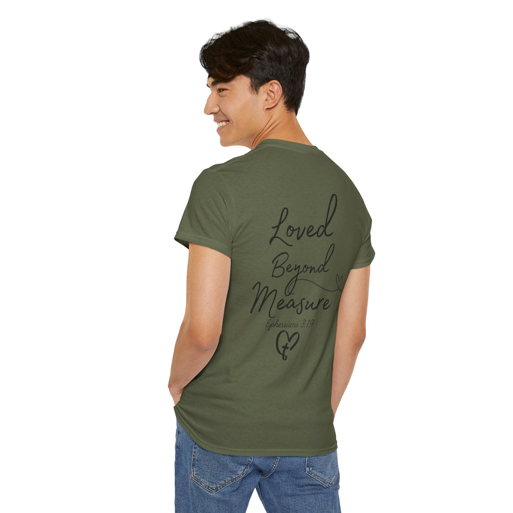 Loved Beyond Measure Tee — Christian Faith Heart Cross T-Shirt (Ephesians 3:18)