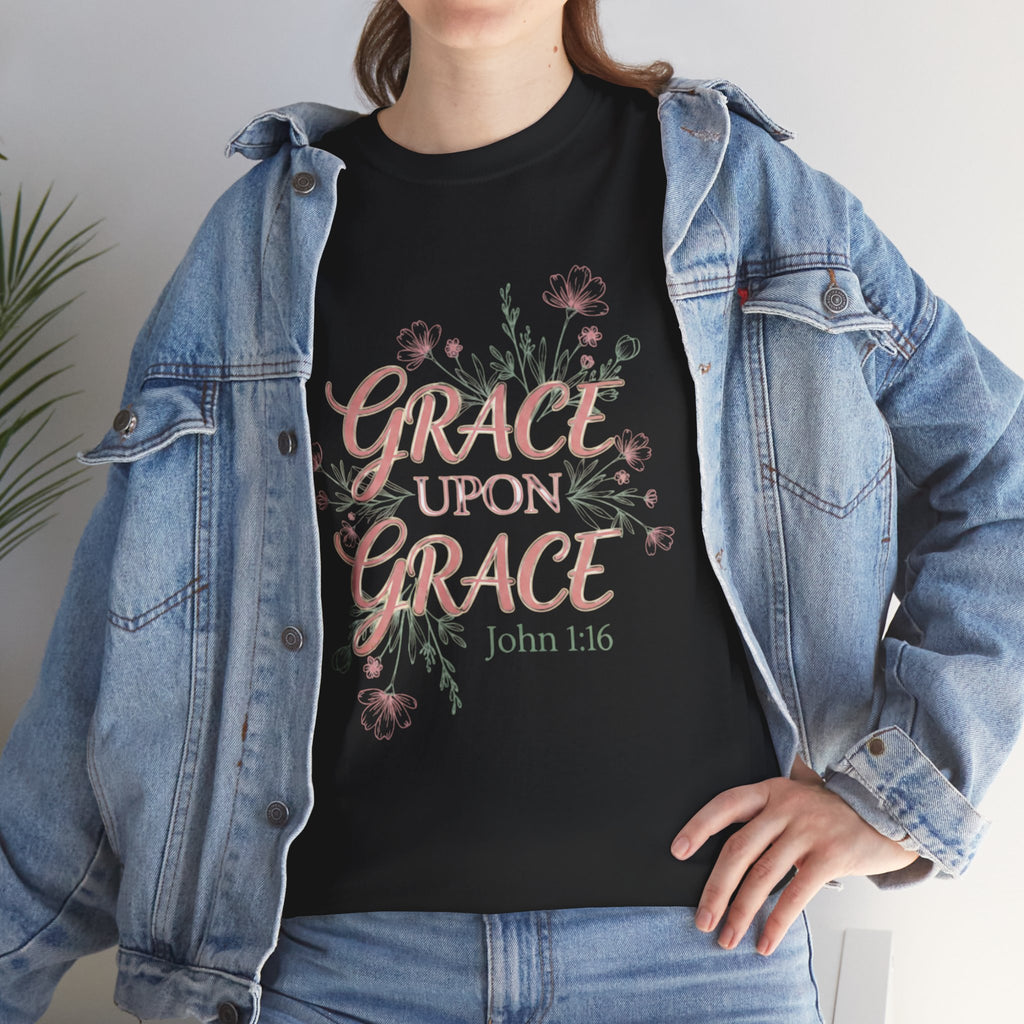 Grace Upon Grace Tee — John 1:16 Floral Christian T-Shirt
