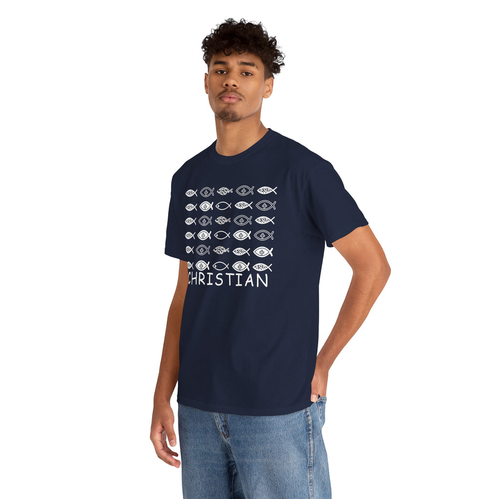 Christian Fish Pattern T‑Shirt — Ichthys Faith Tee - JESUS FISH