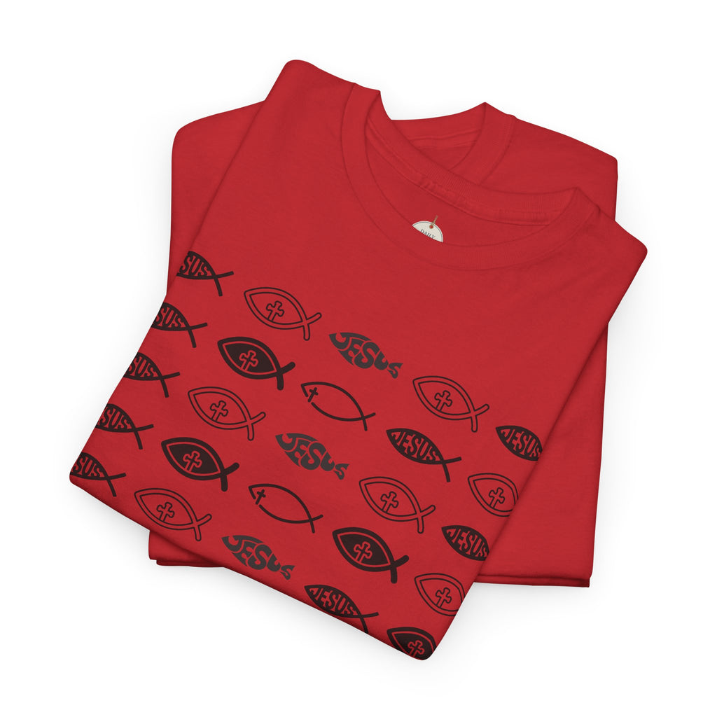 Christian Fish Pattern T‑Shirt — Ichthys Faith Tee - JESUS FISH