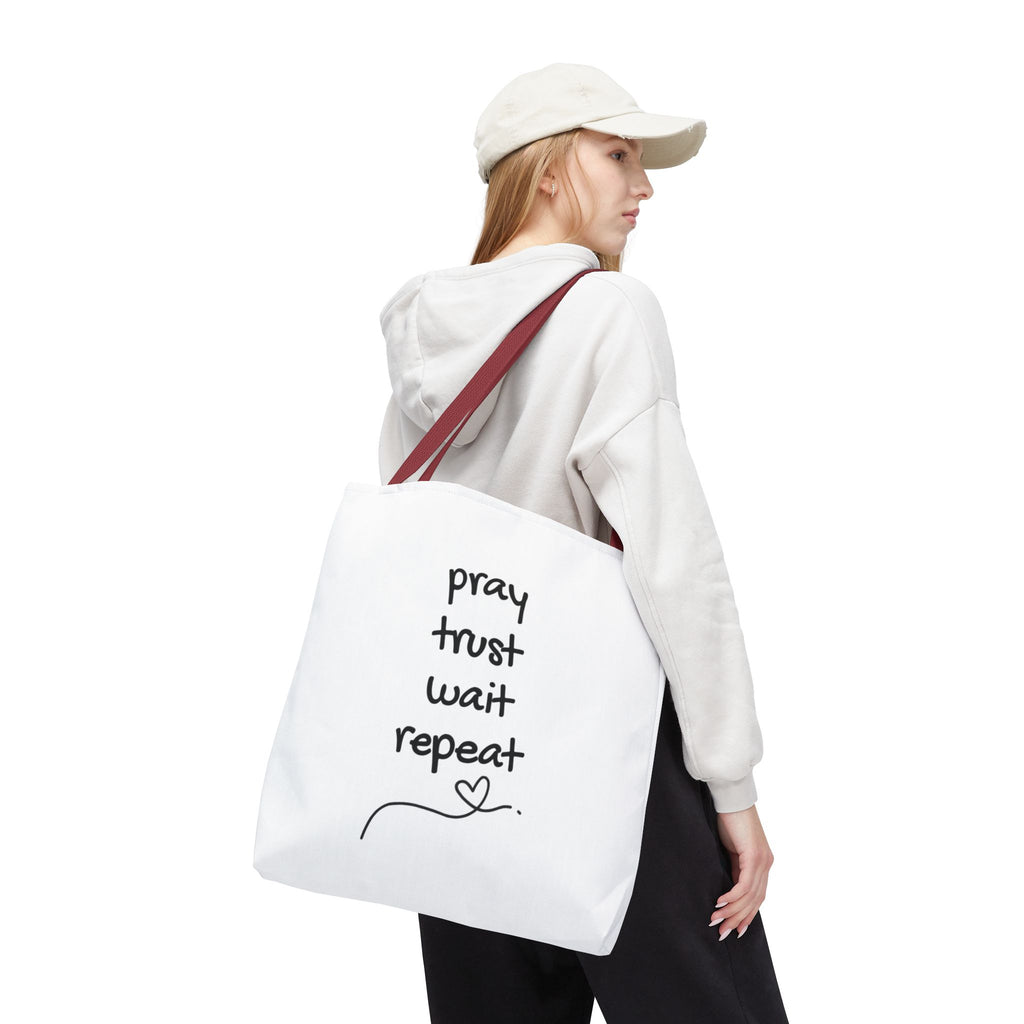 Pray Trust Wait Repeat Tote Bag — Inspirational Faith Canvas Tote