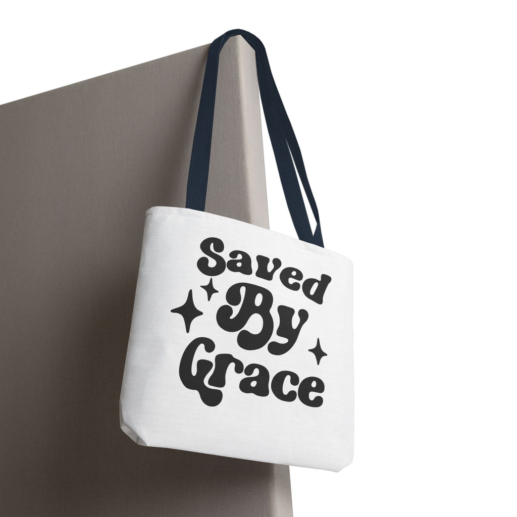 Saved By Grace Tote Bag — Christian Faith Statement Canvas Tote