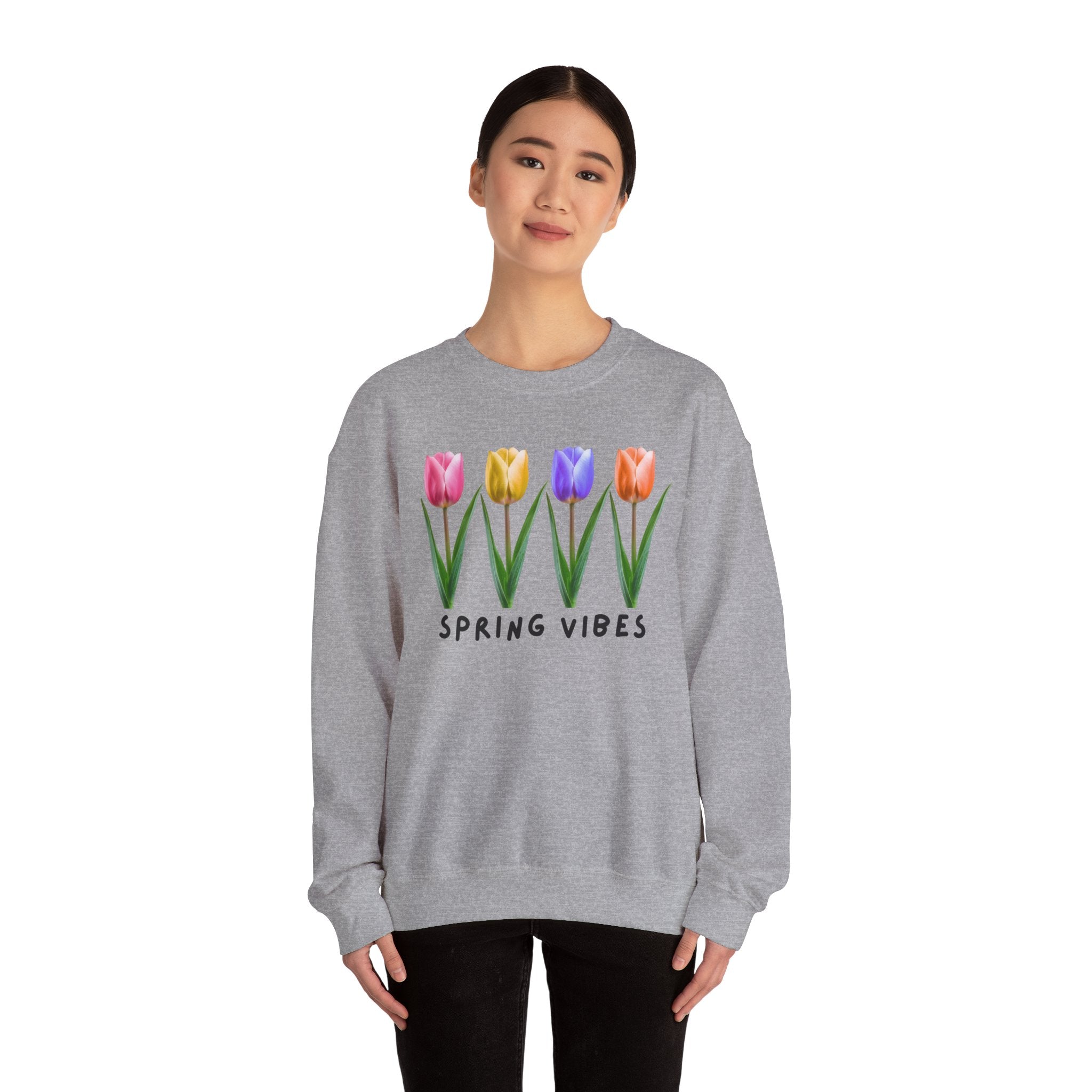 Crewneck Sweatshirt - Spring Vibes Tulips Floral Graphic