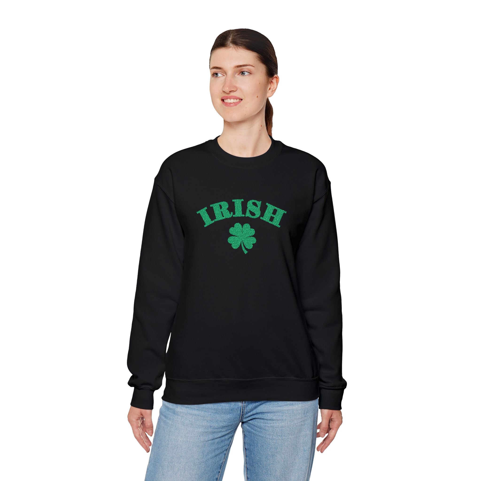 Embroidered Irish with Shamrock Crewneck Sweatshirt - Wrist Shamrock