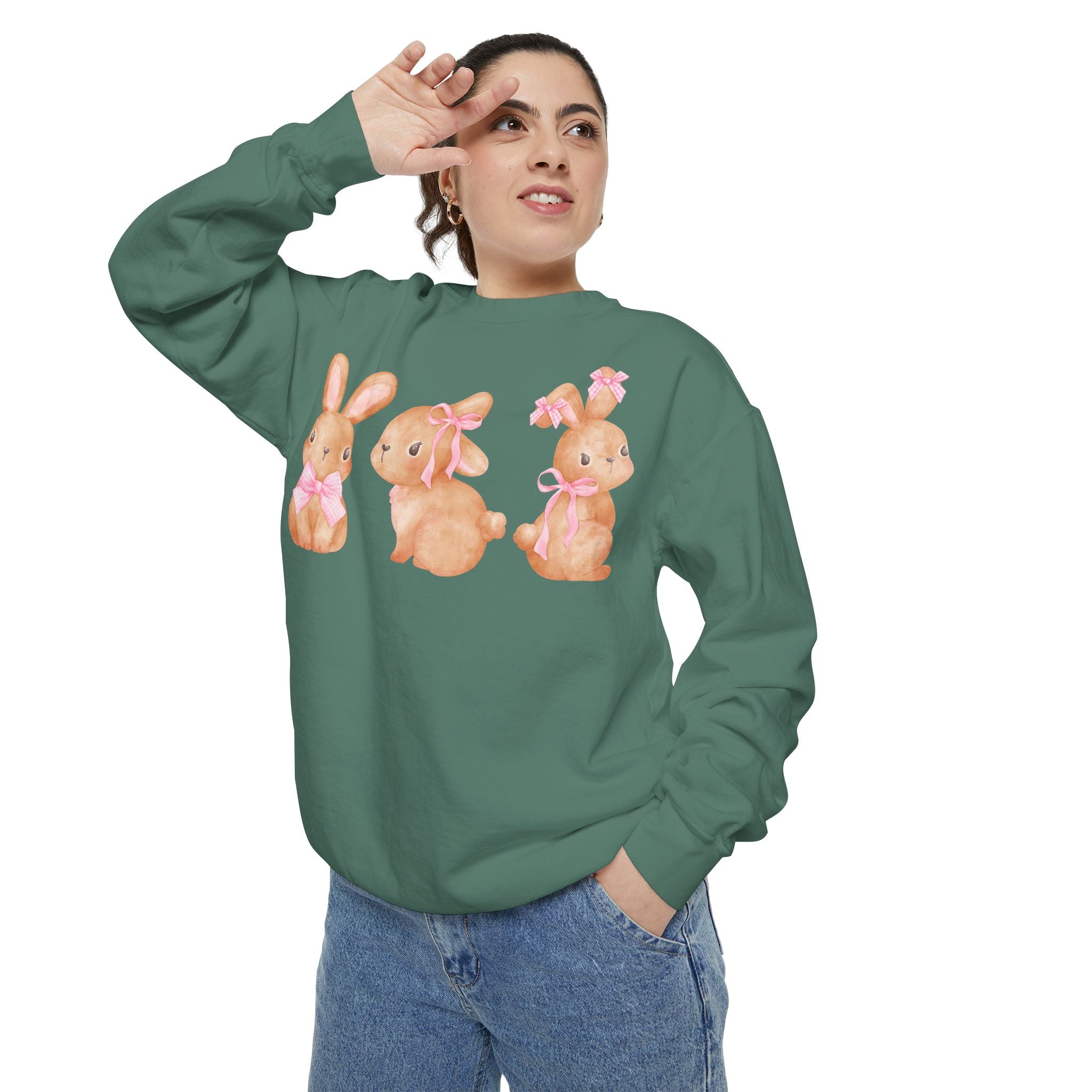 Comfort Colors - Easter Bunny Trio Sweatshirt — Cute Pastel Rabbit Graphic Pullover