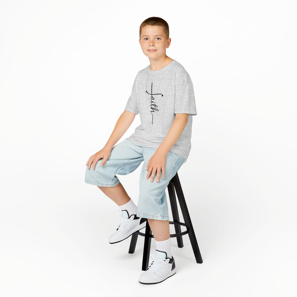 Kids Tee — Vertical "faith" Cross Script Graphic