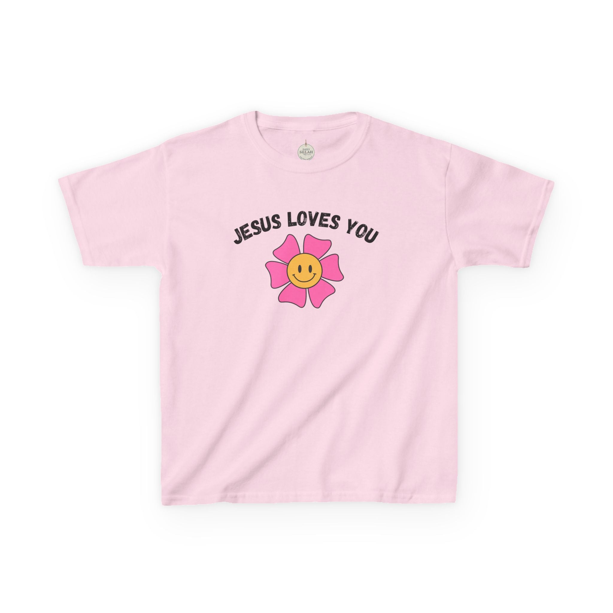 Kids T-Shirt — "Jesus Loves You" Smiley Flower Christian Tee