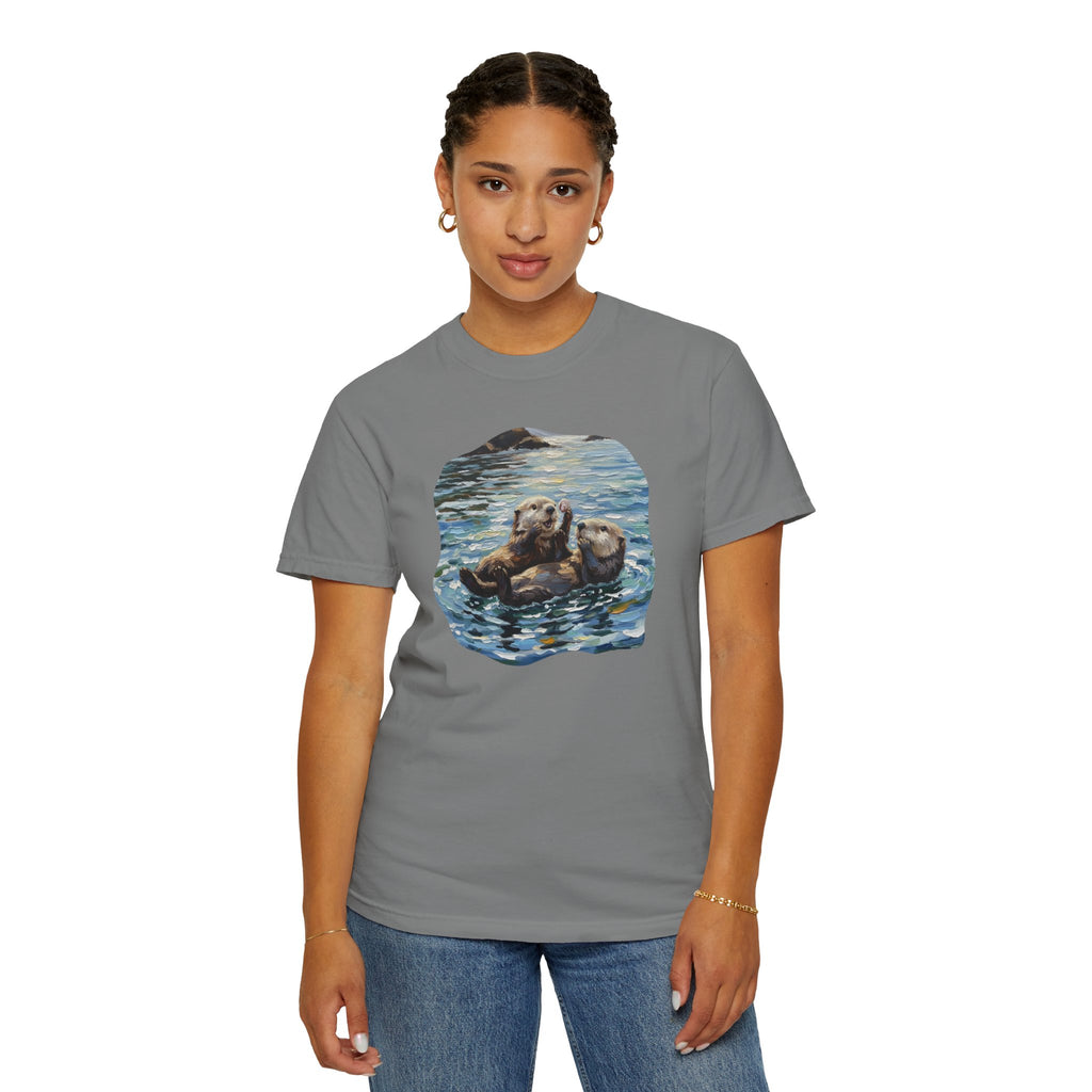 Otter Floating Art T-Shirt — Cute Sea Otter Graphic Tee