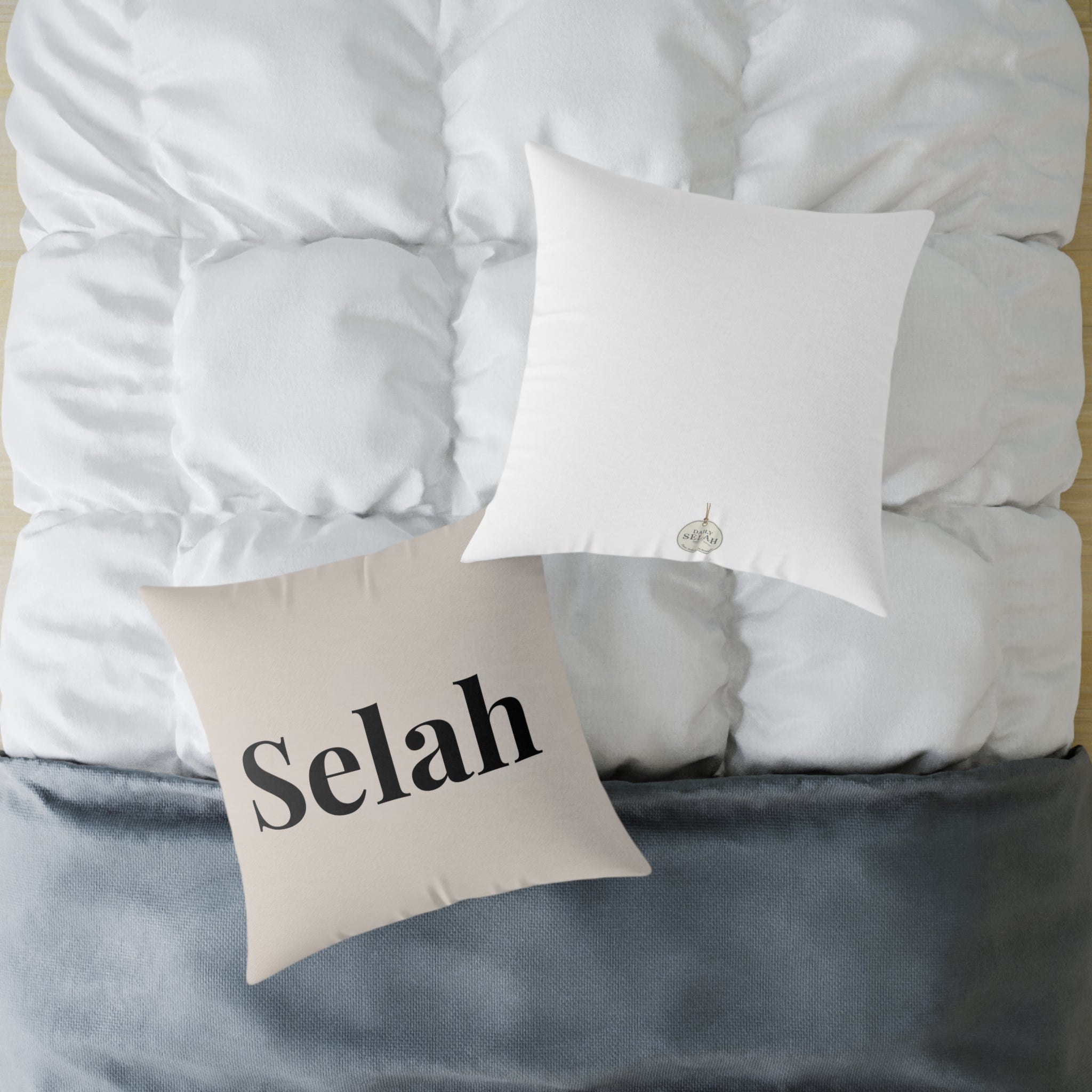 Selah Decorative Pillow - Minimalist Faith Inspired Square Canvas Accent Cushion