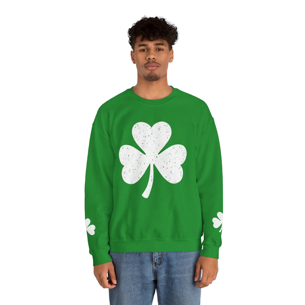 Shamrock Crewneck Sweatshirt – Distressed Green Clover St. Patrick’s Day Pullover