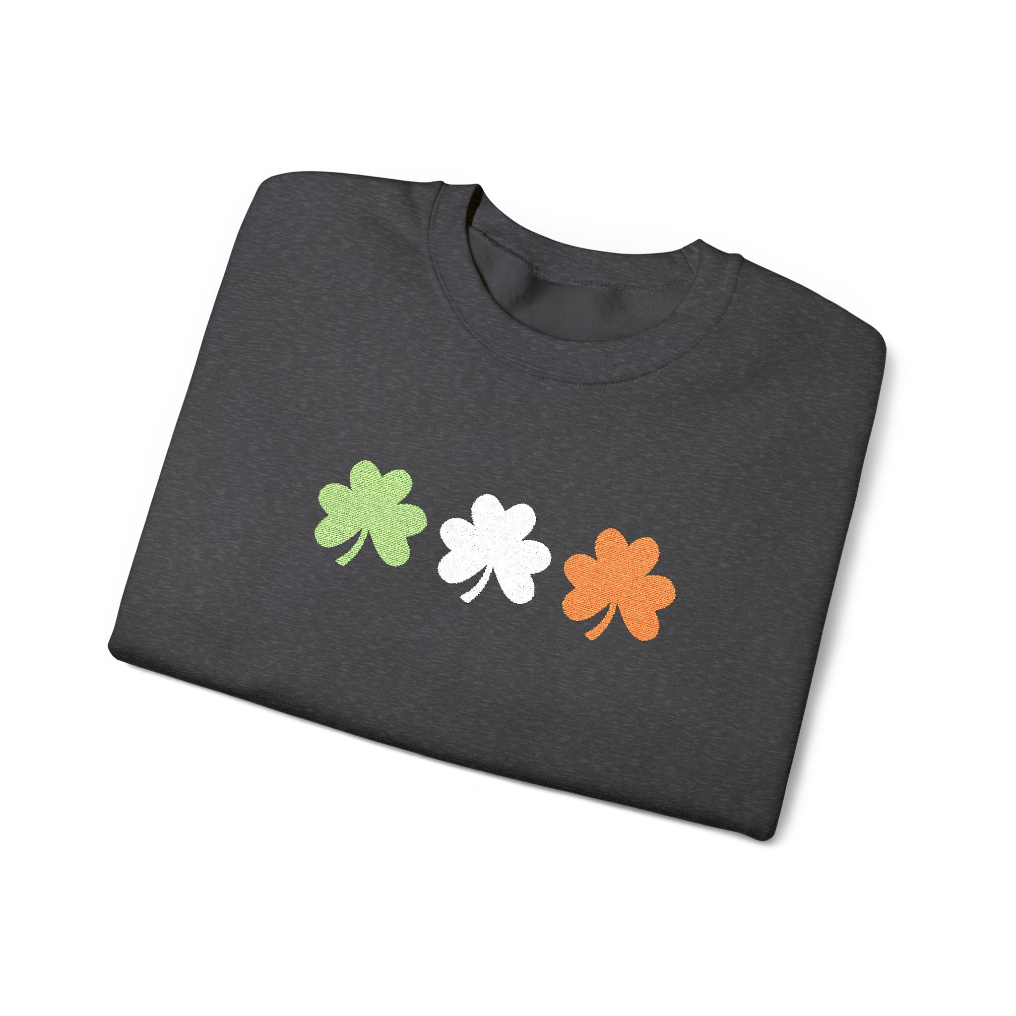 Irish Shamrock Trio Crewneck Sweatshirt – Green White Orange St. Patrick’s Day Pullover Flag Colors
