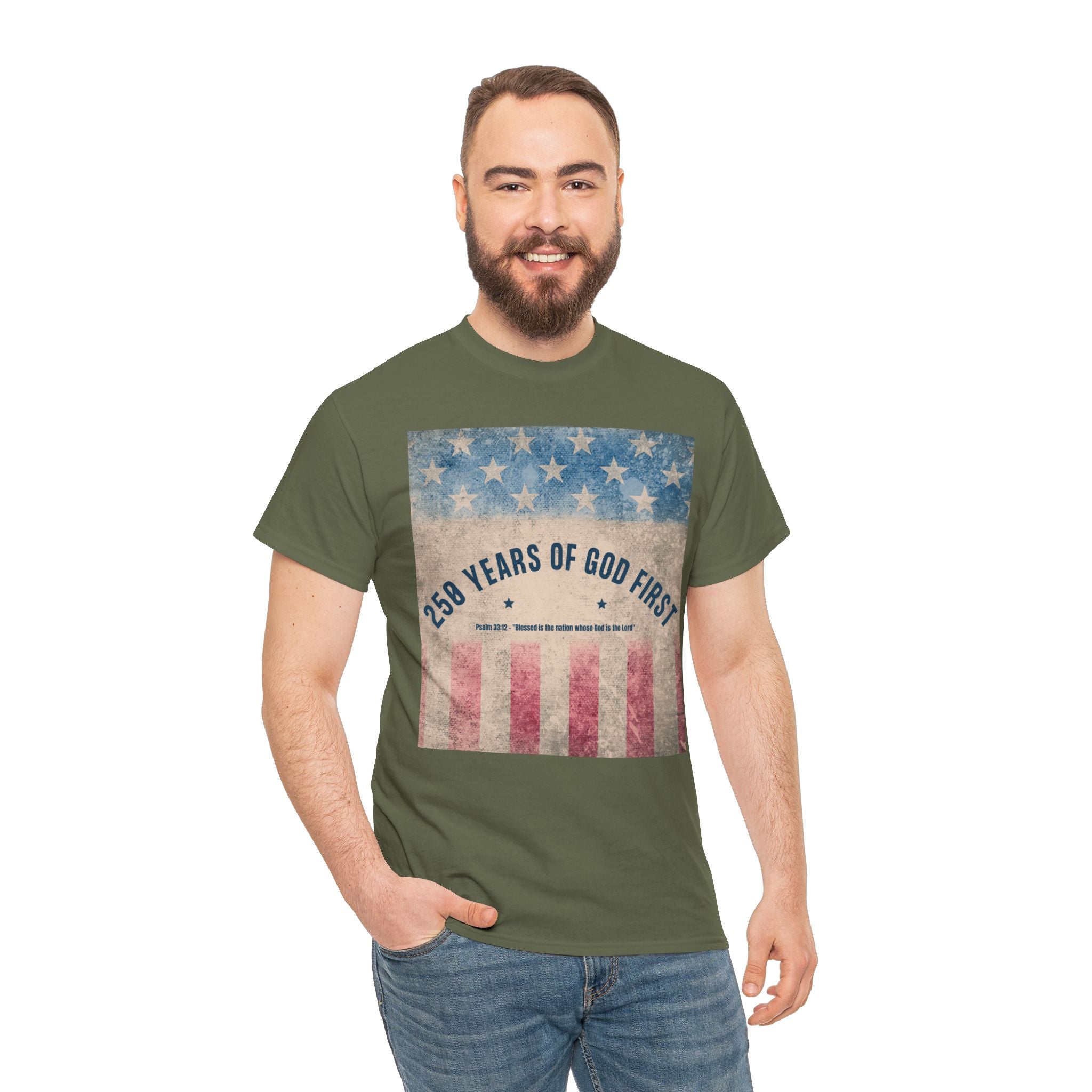 God First 250 Years Vintage American Flag  and Patriotic T-Shirt