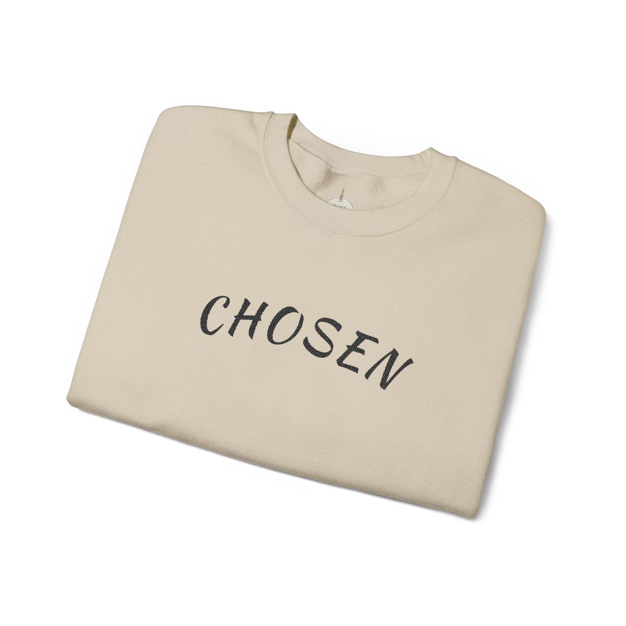 Embroidered Chosen Crewneck Sweatshirt — Minimalist Pullover with 'CHOSEN' Text
