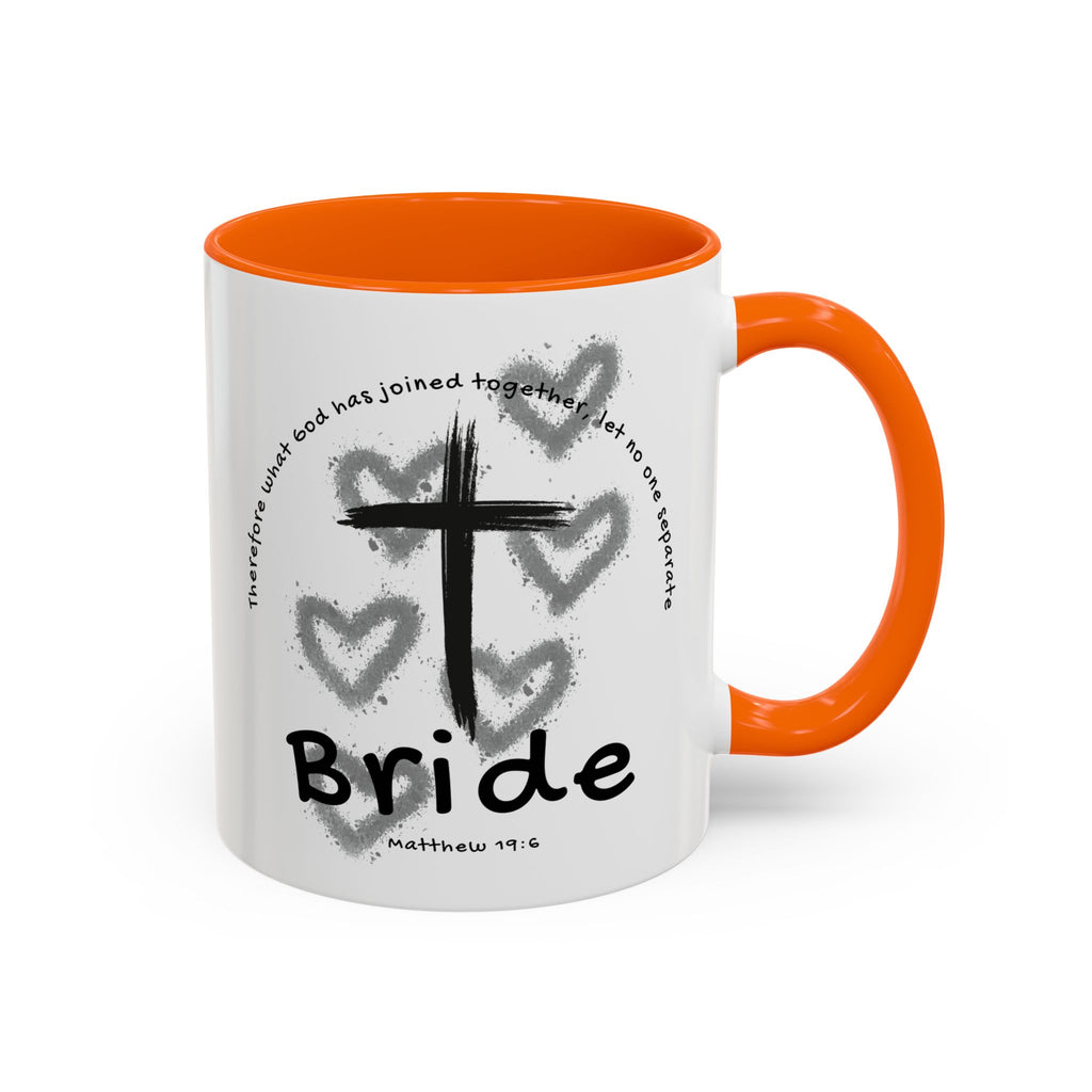 Bride Coffee Mug — Christian Cross & Hearts Accent Mug (Matthew 19:6)