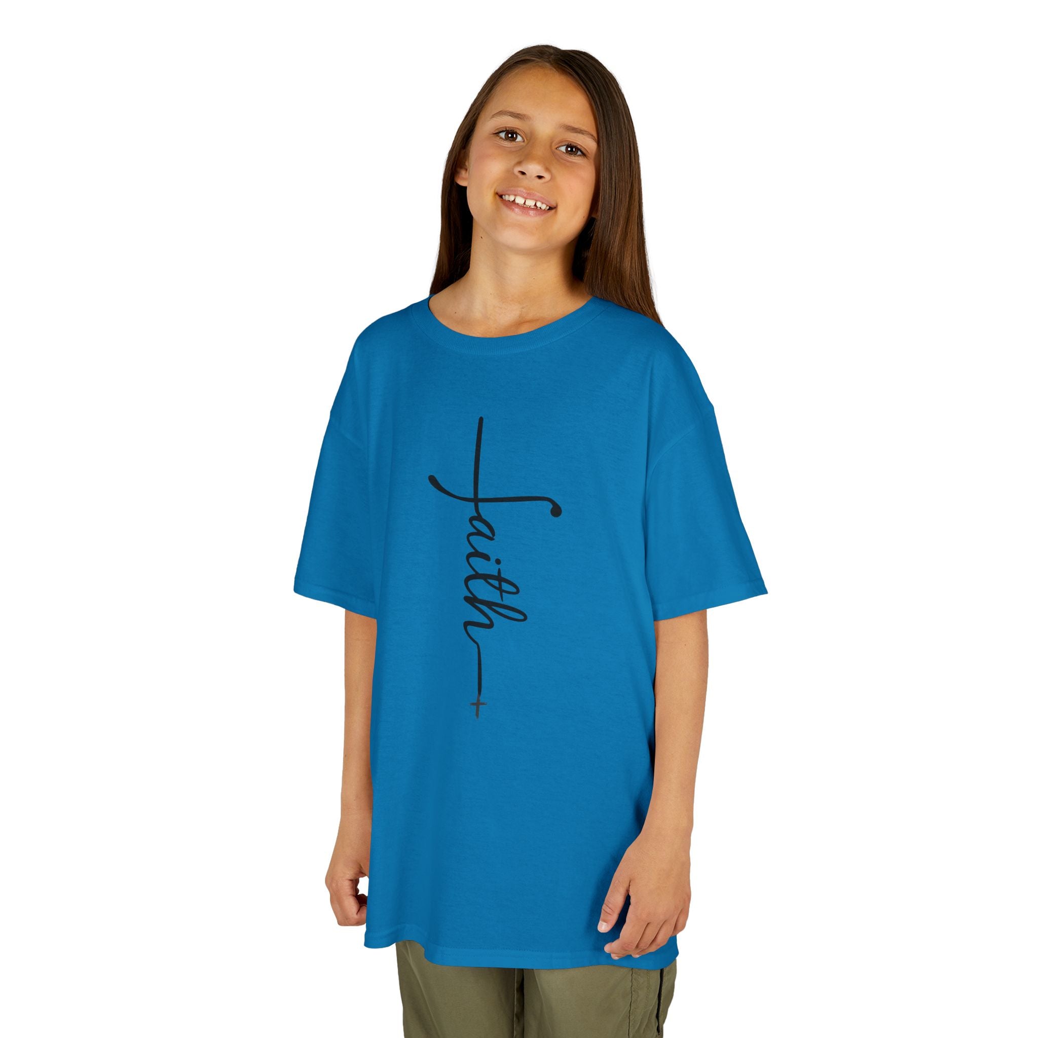 Kids Tee — Vertical "faith" Cross Script Graphic