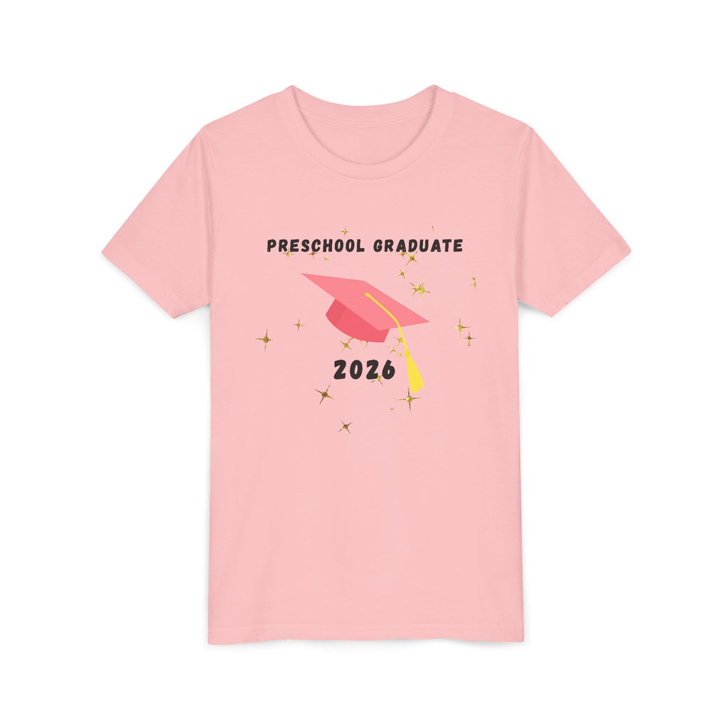 Preschool Graduate 2026 Youth Tee — Pink Graduation Cap Kids Shirt