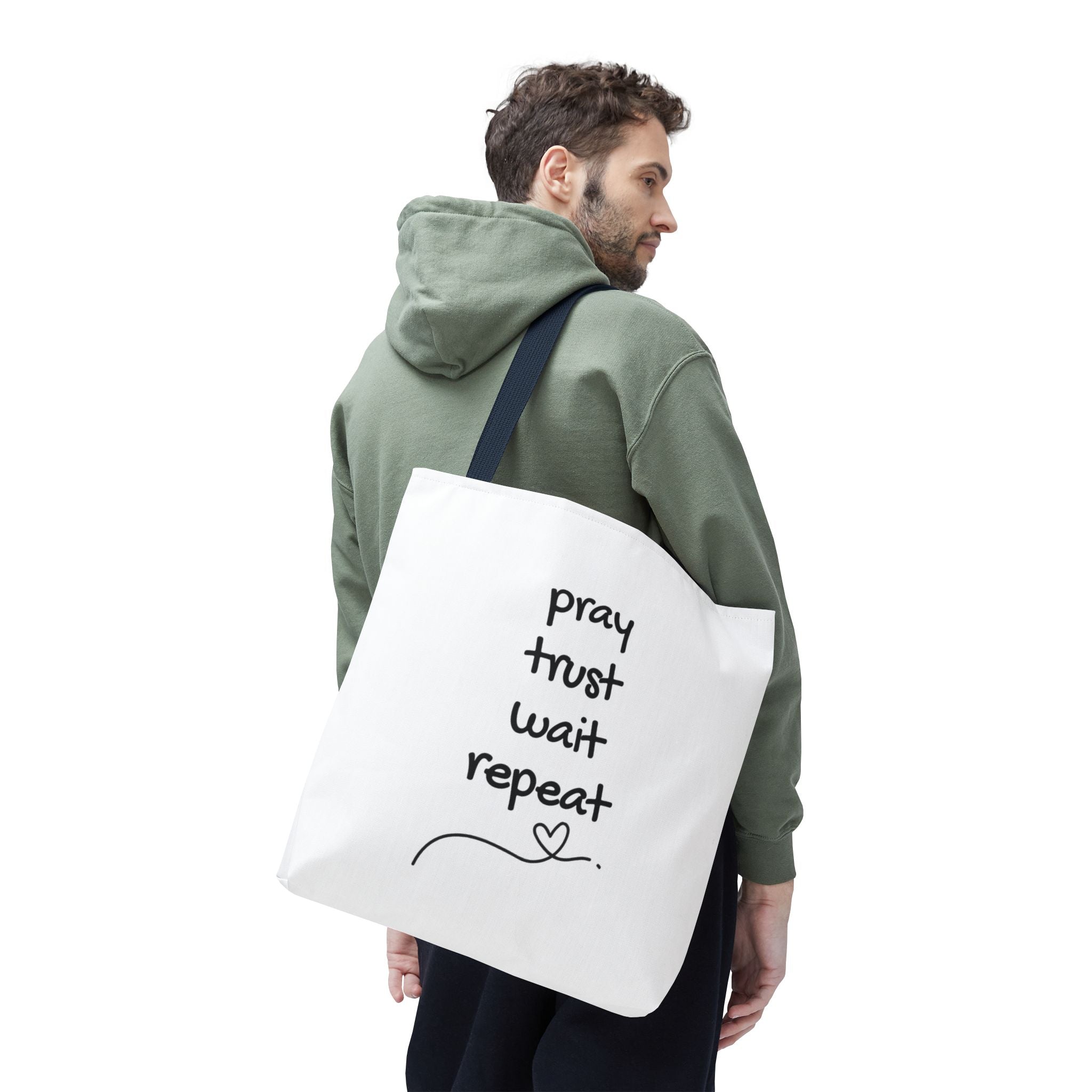 Pray Trust Wait Repeat Tote Bag — Inspirational Faith Canvas Tote
