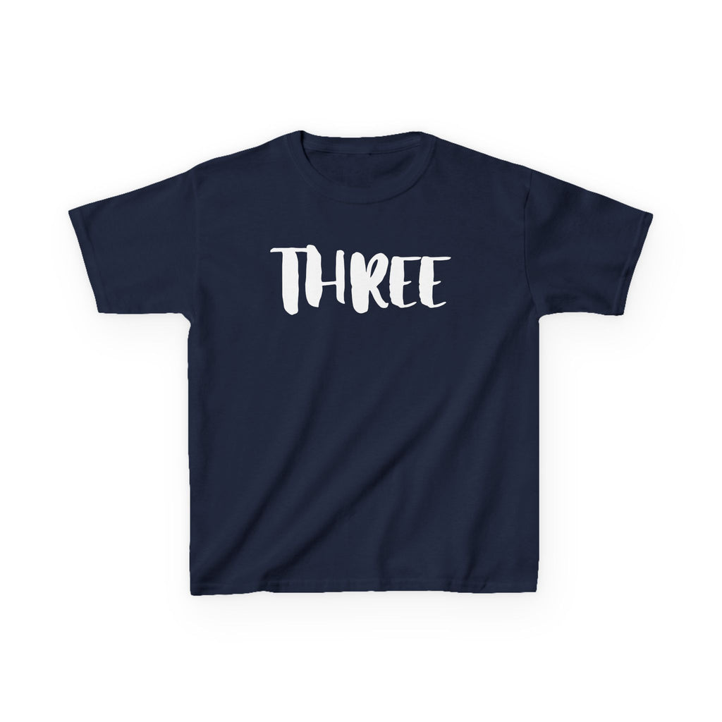Kids Tee — "Three" Birthday Shirt, 3rd Birthday Toddler T‑Shirt