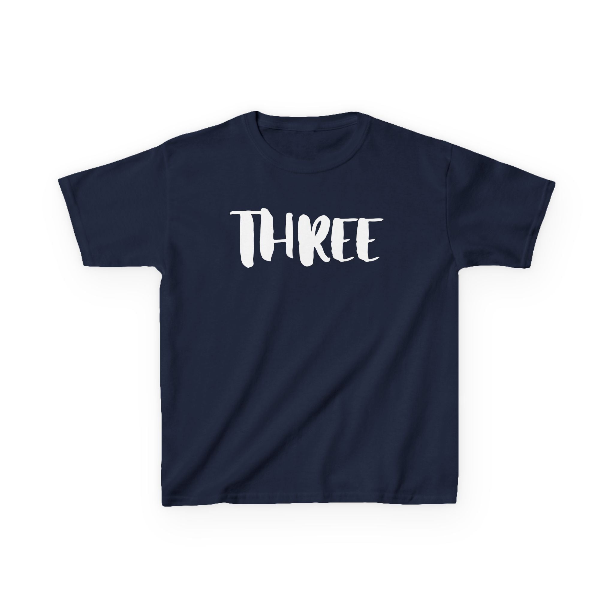 Kids Tee — "Three" Birthday Shirt, 3rd Birthday Toddler T‑Shirt