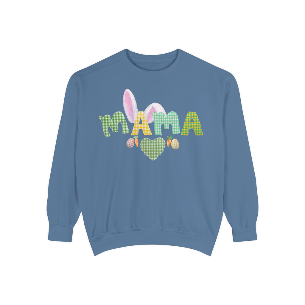 Mama Easter Bunny Sweatshirt — Cute Plaid ‘MAMA’ with Bunny Ears & Eggs