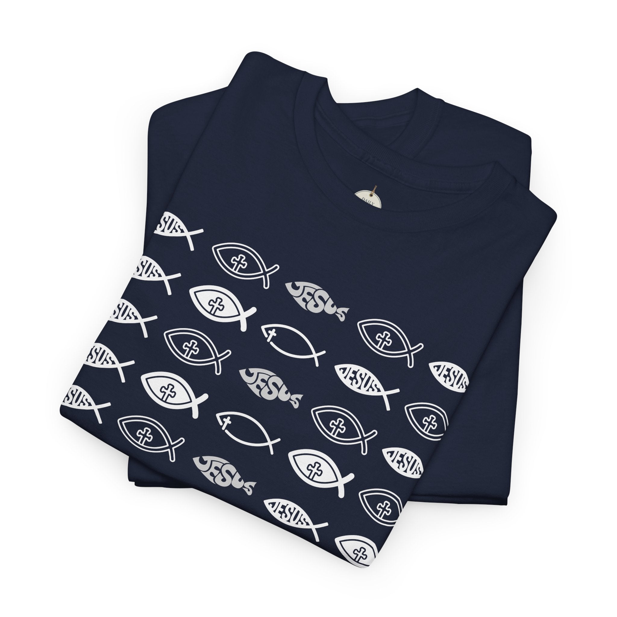 Christian Fish Pattern T‑Shirt — Ichthys Faith Tee - JESUS FISH