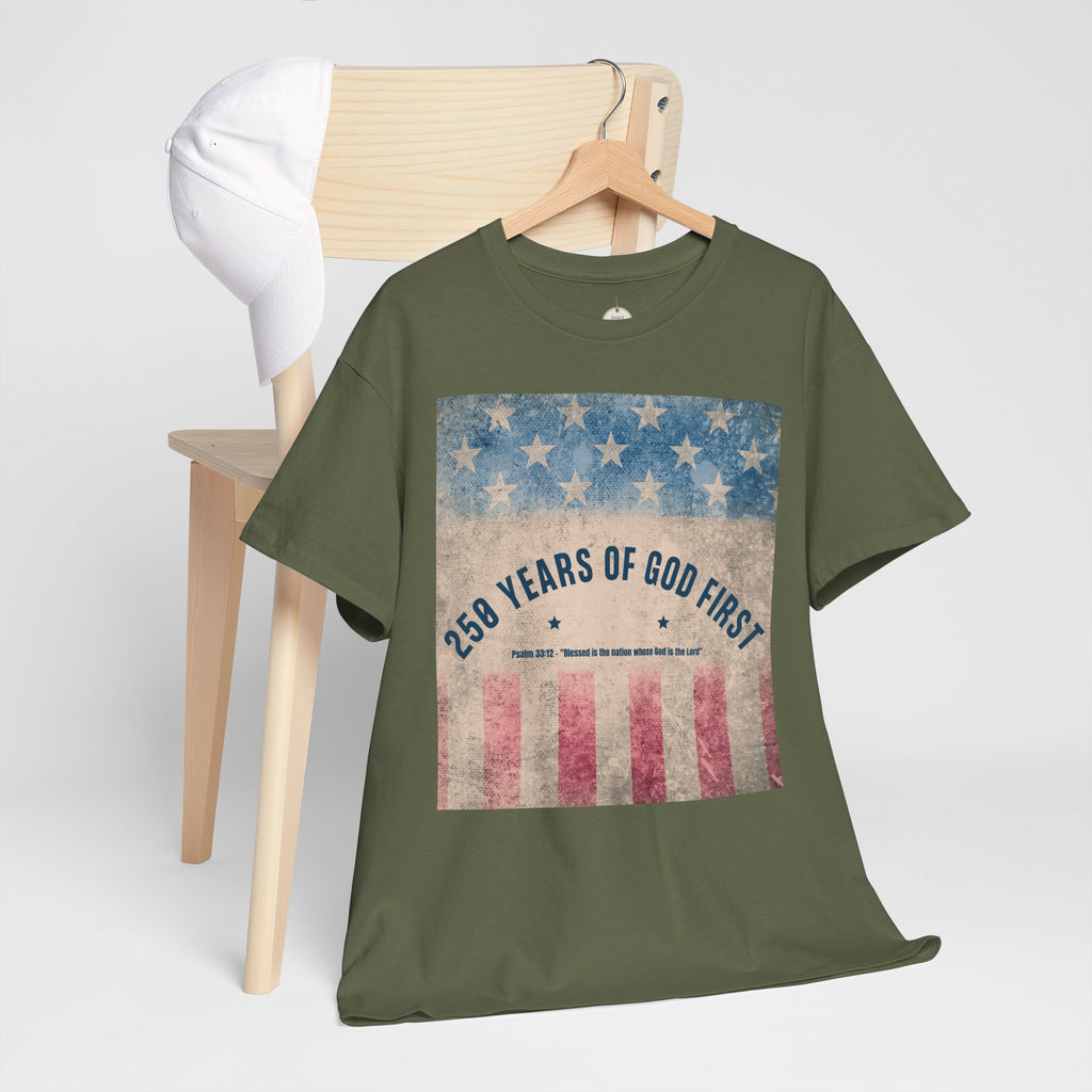 God First 250 Years Vintage American Flag  and Patriotic T-Shirt