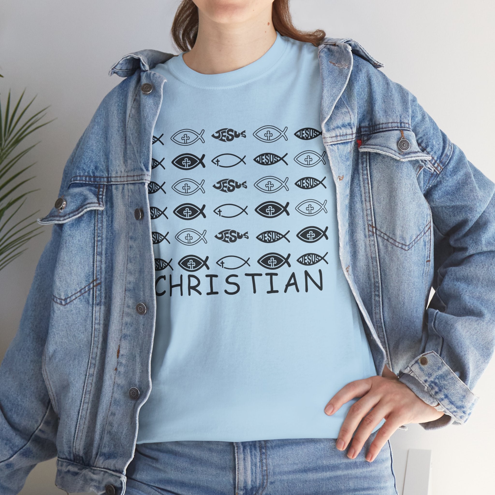 Christian Fish Pattern T‑Shirt — Ichthys Faith Tee - JESUS FISH