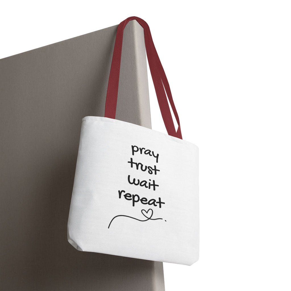 Pray Trust Wait Repeat Tote Bag — Inspirational Faith Canvas Tote